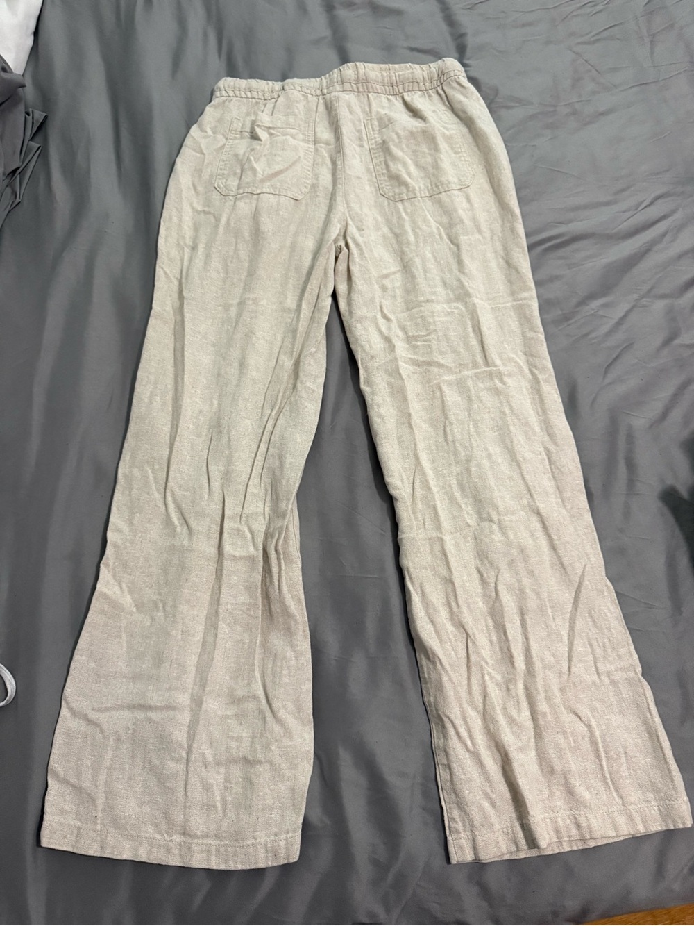 Old Navy Light Beige Linen Boot-Cut Drawstring Pants - Picture 2 of 2